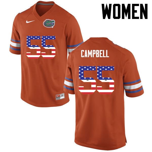 Women's NCAA Florida Gators Kyree Campbell #55 Stitched Authentic USA Flag Fashion Nike Orange College Football Jersey DHI3265XY